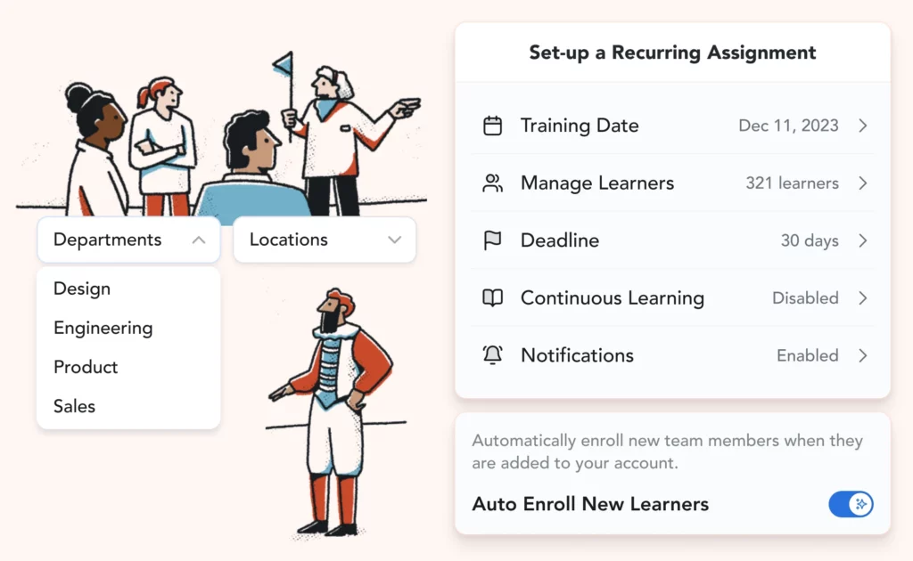 Automatically assign compliance training based on demographic data (management level, locations, etc.)