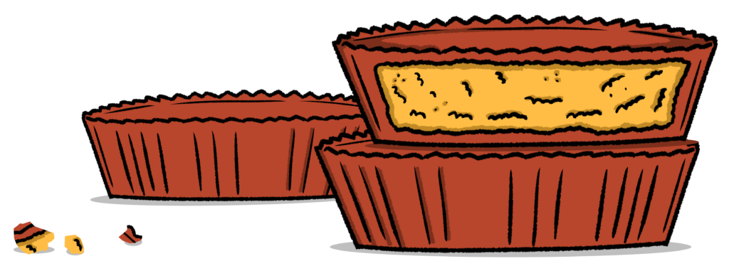 Peanut butter cups, stacked and delicious